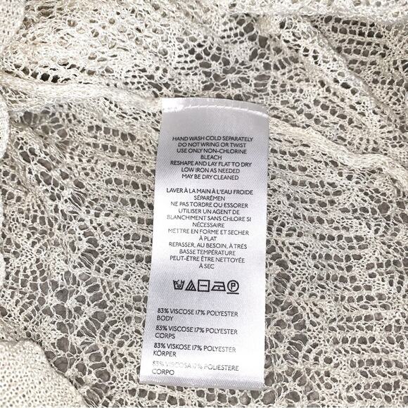 ANTHROPOLOGIE Womens Sweater Size XS Cream Sheer Open-Stitch Ruffle Coquette - Picture 6 of 12